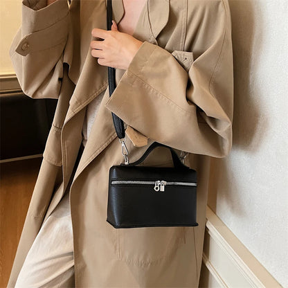 Fashionable Light Luxury Solid Color Box Bag Litchi Pattern Portable Carrying Crossbody Bag Daily Commuting Versatile Square Bag