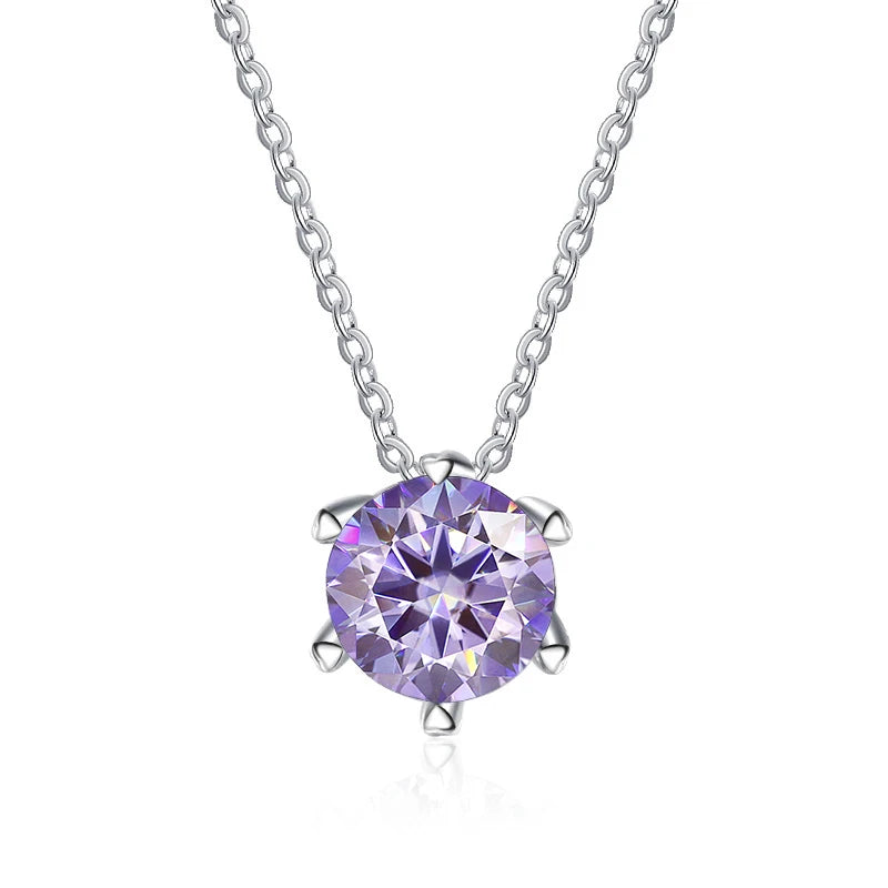 JoyceJelly 1CT VVS D Moissanite Necklace For Women Six Prong Simulated Diamond Pendant 925 Sterling Silver Wedding Fine Jewelry