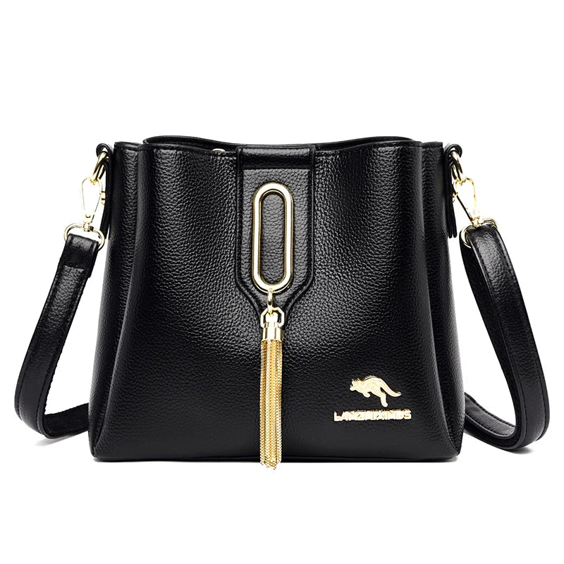 Luxury Hand bags For Women High Quality Pu Leather Three layers Ladies Shoulder Crossbody Bag Bucket Tassel Commuting Sac A Main