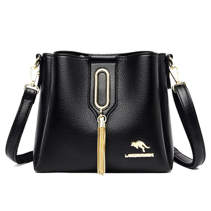 Luxury Hand bags For Women High Quality Pu Leather Three layers Ladies Shoulder Crossbody Bag Bucket Tassel Commuting Sac A Main