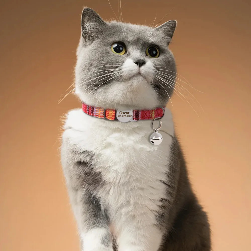 Cat Collar Free Personalized Kitten Collars Engraved Pet Puppy Name Necklace Collars Anti-lost for Cats Small Dogs Adjustable