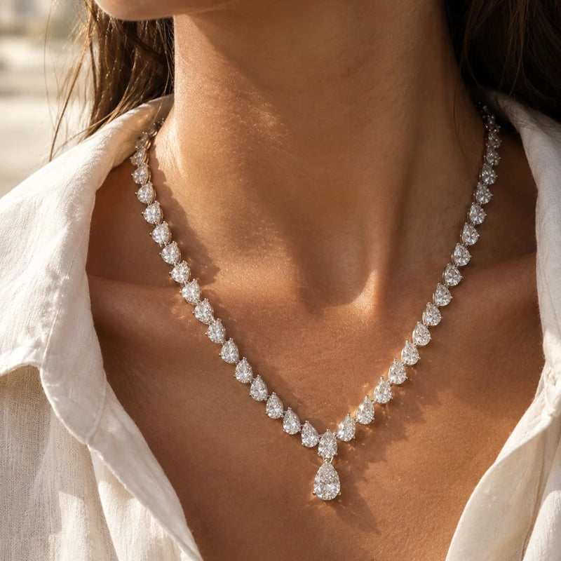 Smyoue New Pear Cut D VVS1 All Moissanite Necklace for Women 18K Plated Wedding Party S925 Pure Silver Lab Diamond Jewelry Gifts