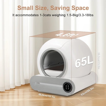 DOEL Self Cleaning Cat Litter Box 65L Automatic Cat Litter Box w/ Trash Bag & Litter Mat Smart Cat Toilet App Control 2.4G WiFi