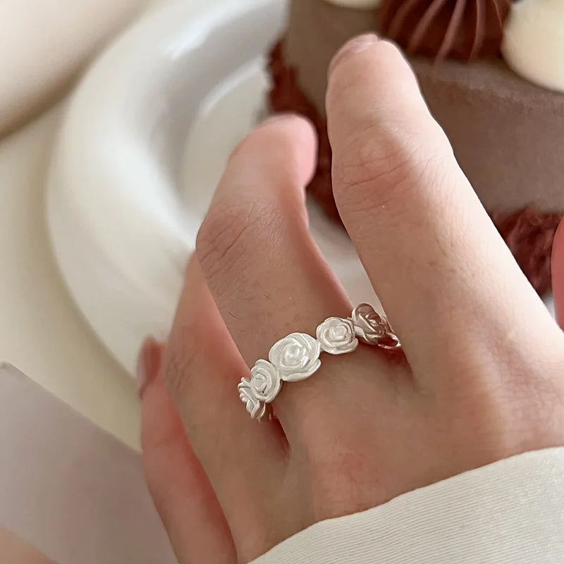 PANJBJ 925 Sterling Silver Golden Flower Rings For Women Drip Glaze Plant Irregular Adjustable Sweet Jewelry Gift Dropshipping