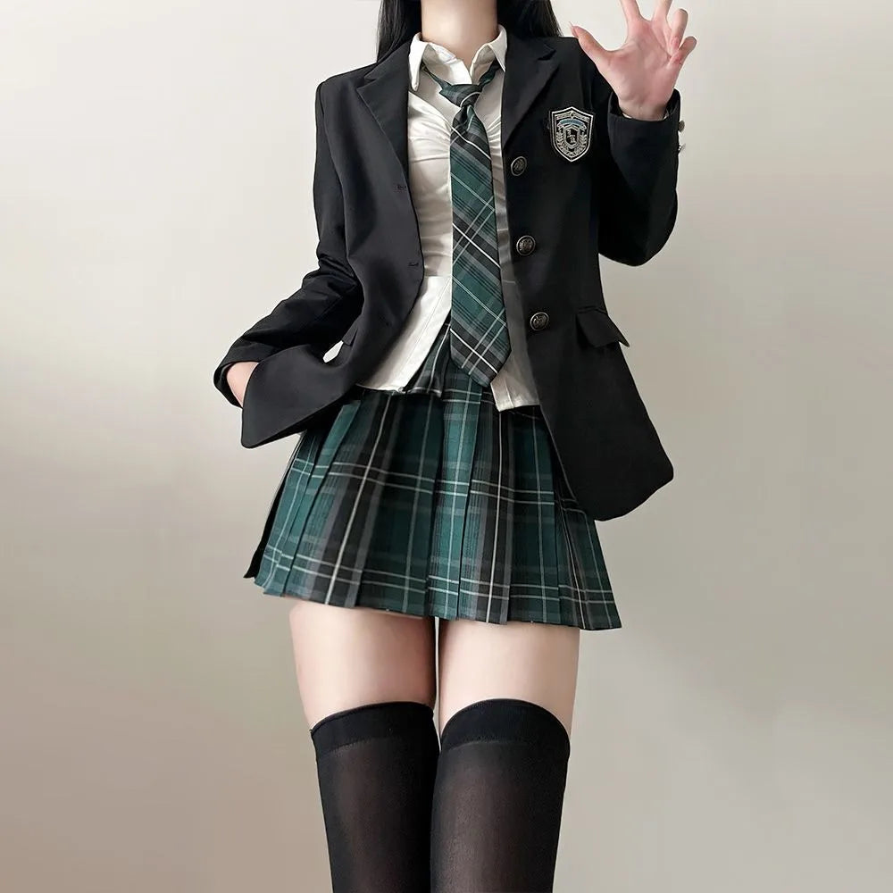JK Uniform Suit Plaid Skirt Suit Slim Girl Pure Desire Pink Summer School Sister Battle Robe Tight School Uniform
