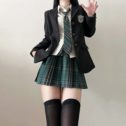 JK Uniform Suit Plaid Skirt Suit Slim Girl Pure Desire Pink Summer School Sister Battle Robe Tight School Uniform
