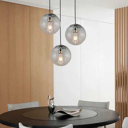 Modern Simple Glass Chandelier Bar Counter Restaurant Gold Hanging Lights Silver Metal Amber Ashtray Ball Glass Suspension Lamp