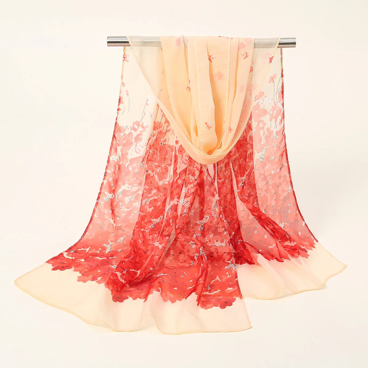Summer Floral Printed Scarf Elegant Lightweight Chiffon Silk Shawls Travel Beach Sunscreen Towel Fashion Headband Turban