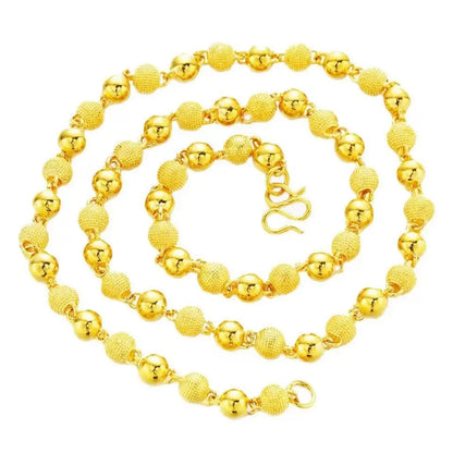 Unisex 24K Gold (AU999) 6mm Matte Sandblasted Bead Necklace | Liquid metal beads, gold-inlaid clasp with minimalist symbols