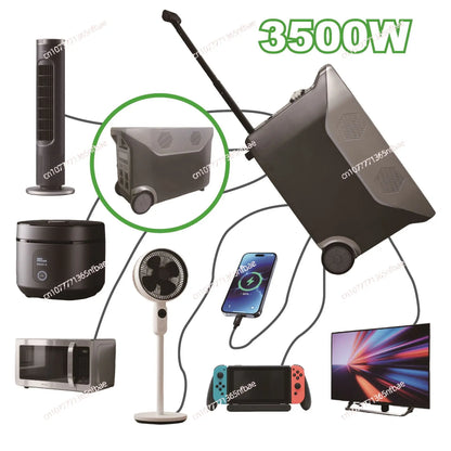 Trolley Style 3500W High Power Portable Outdoor Power Station Solar Charging Emergency Energy Storage Mobile Power Supply