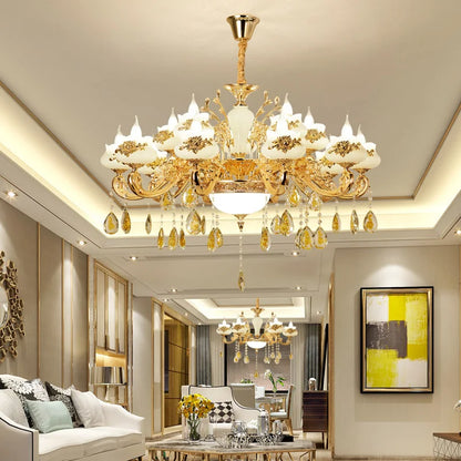 Nordic Luxury Gold Crystal LED Ceiling Chandelier LOFT Villa Lustre LED Pendant Lamp Living Room Hotel Hall Decor Hanging Lamps