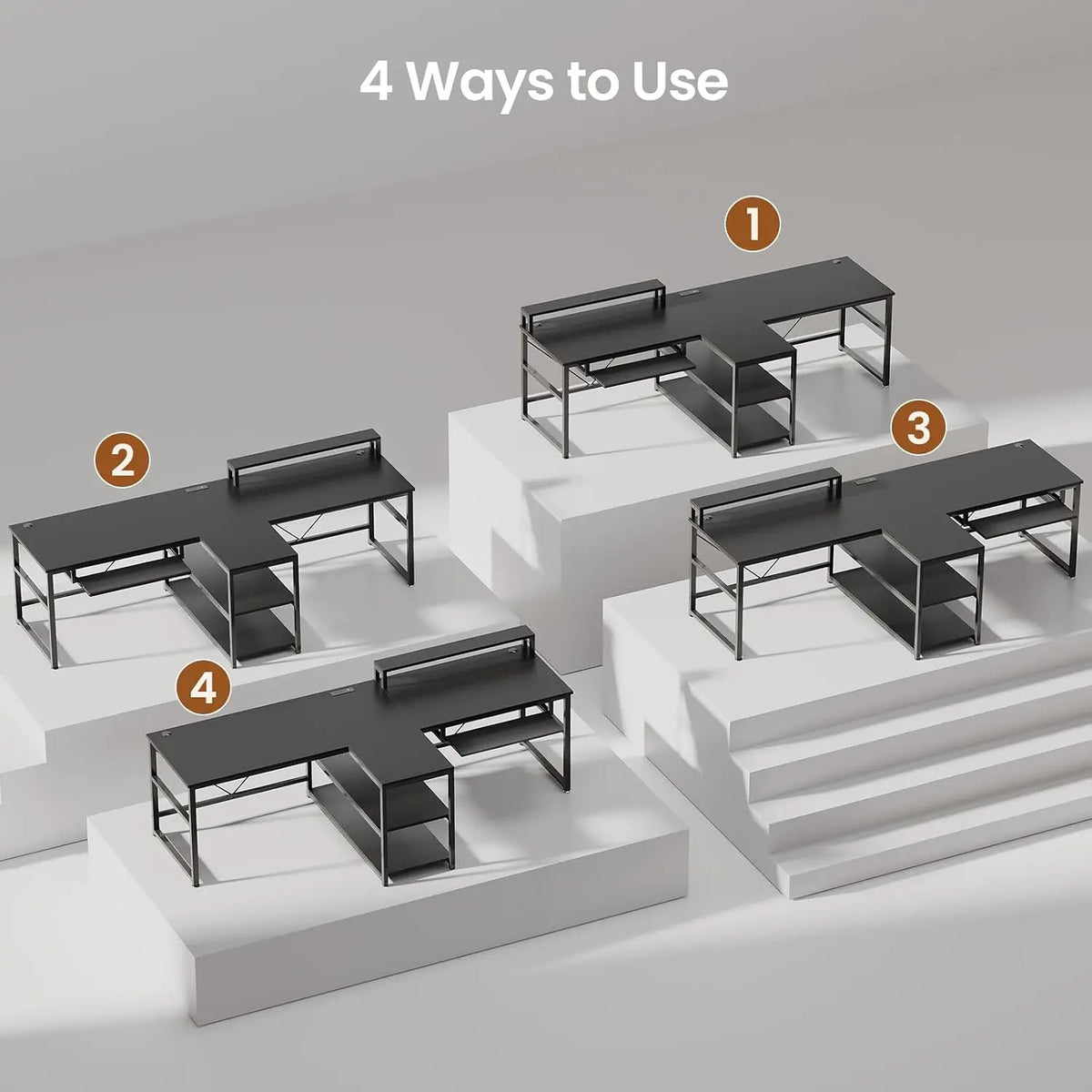 94.5" 2 Person Gaming Desk with Storage Shelves, LED Light, Black | Double T Shaped Office Desk with Keyboard Tray,, Custom