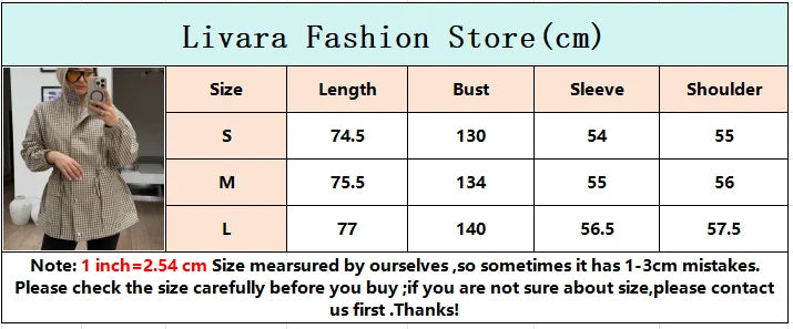 Women Casual Plaid Short Trench Coat Lapel Double Breasted Belted Waist Loose Long Sleeve Checkered Jacket Autumn Windbreaker