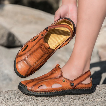 Mens Sandals Fashion Leather Comfortable Summer Outdoor Beach Shoes Casual Dual Purpose Non Slip High Quality Platform Slippers