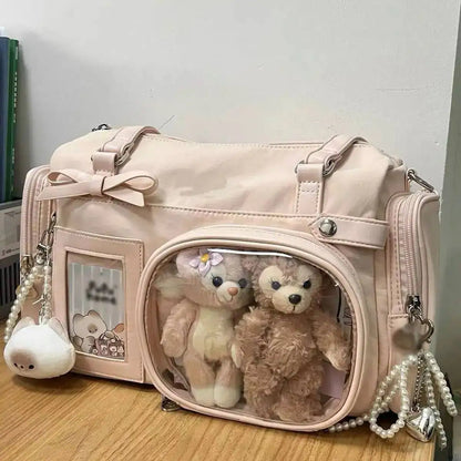 Y2K New Bow Ita Shoulder Bags Sweet Girl Transparent Bag Large Capacity Comic Exhibition Crossbody Bag Cute DIY Display Handbags