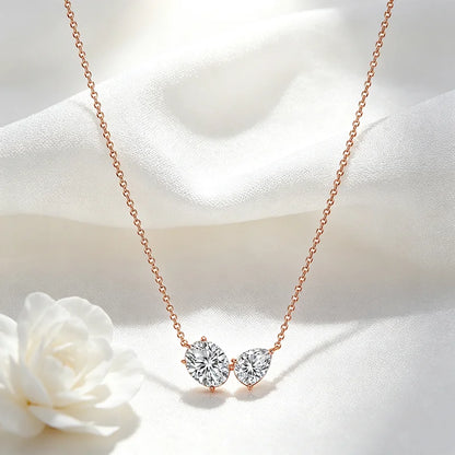Smyoue Oval Cut Pear Cut All Moissanite Necklace for Women 2 Gems Classic Wedding Jewelry Bridal Real Pure S925 Silver Chain