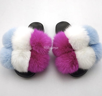 Natural Fox Fur Slippers, Fashionable Outdoor Multi-Color Animal Hair Slippers, Women's Gifts, Soft EVA Sole Slippers, On Trend