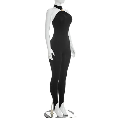 Off Shoulder Halter Sexy Jumpsuit Women Party Club Summer Bodycon Backless Rompers Sleeveless One Piece Overall Beach Vacation