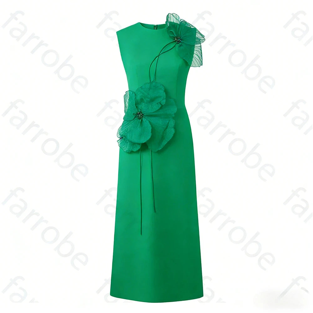 Customized Black Exquisite Evening Dress Flower Beading Ruched A-line Sleeveless Bespoke Occasion Gown Midi Dresses Party Gowns