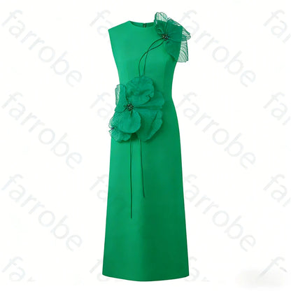 Customized Black Exquisite Evening Dress Flower Beading Ruched A-line Sleeveless Bespoke Occasion Gown Midi Dresses Party Gowns