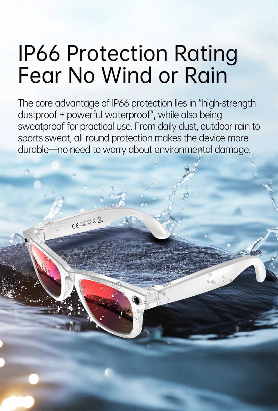 Smart Glasses 13MP HD Camera 4K Video Antishake Recording AI Translation Bluetooth Call Music Photo Recognition Sport Sunglasses