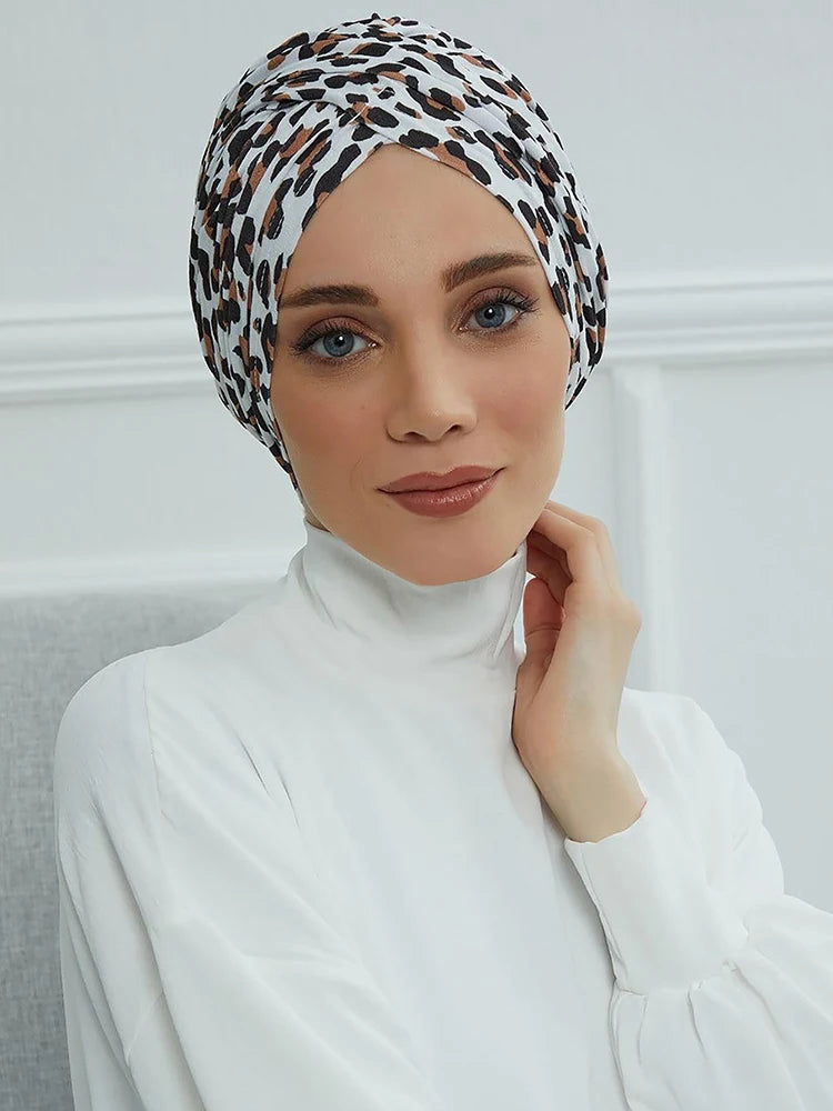 Floral Muslim Women Instant Turban Turkey Islamic Hijab Cap Headwear Arab Wrap Head Scarf Hair Accessories Hat