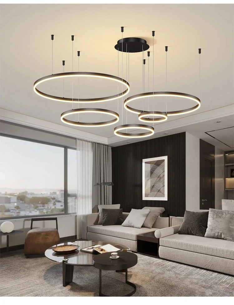 Modern Aluminum Rings Chandeliers Simple Acrylic LED Pendant Lights Living Dining Room Home Restaurant Decor Lighting Fixtures