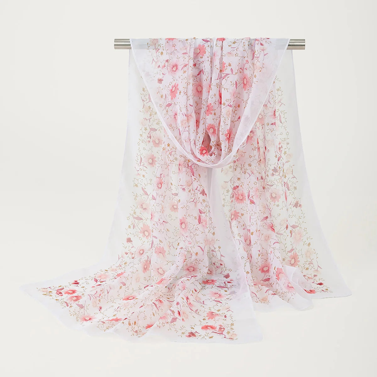 Summer Floral Printed Scarf Elegant Lightweight Chiffon Silk Shawls Travel Beach Sunscreen Towel Fashion Headband Turban