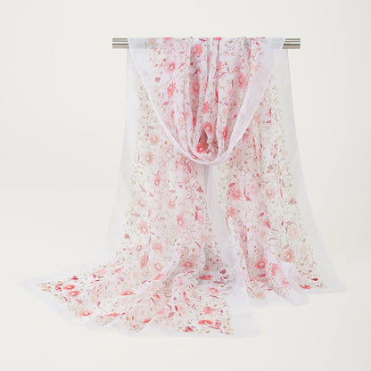 Summer Floral Printed Scarf Elegant Lightweight Chiffon Silk Shawls Travel Beach Sunscreen Towel Fashion Headband Turban