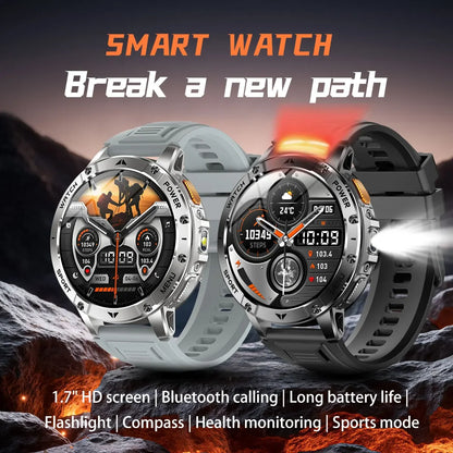 TANK Ultra Outdoor Smartwatch 1400mAh Battery Military Watches Waterproof Two-color Tactical LED Flashlight Men Sports Bracelet