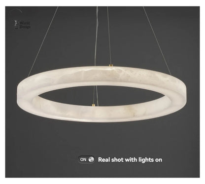 Round Faux Marble Chandelier Lights for Living Room Dining Room Resin Marble-effect Hanging Pendant Lamp Ring for High Ceiling