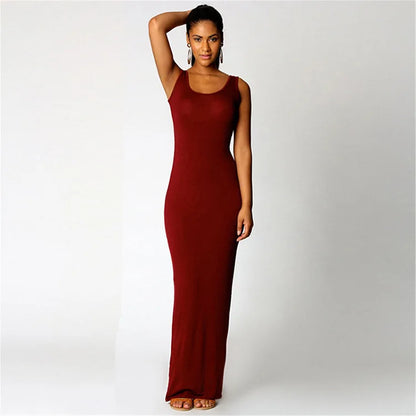 Women‘s Maxi Dress Sleeveless Bodycon Long Dress Elegant Casual Homewear Spring Summer Cool Solid-Color Dress