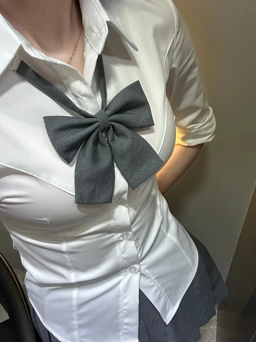 White Original JK Uniform Fitted Shirt Japanese-style Sweet and Spicy School Uniform Long-sleeved Slimming Top for Hot Girls