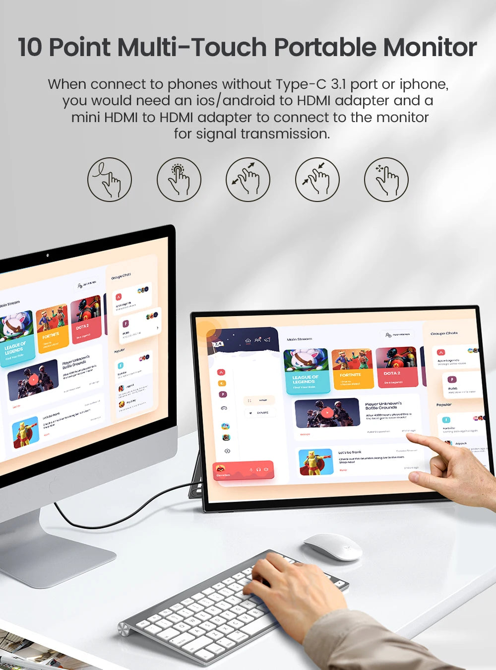 UPERFECT Portable Monitor Touchscreen 18.5'' FHD IPS 10 point Touch Screen Travel Gaming Display w/Kickstand & Speaker HDMI USB C External Screen for Laptop MacBook PC Surface PS5 Xbox