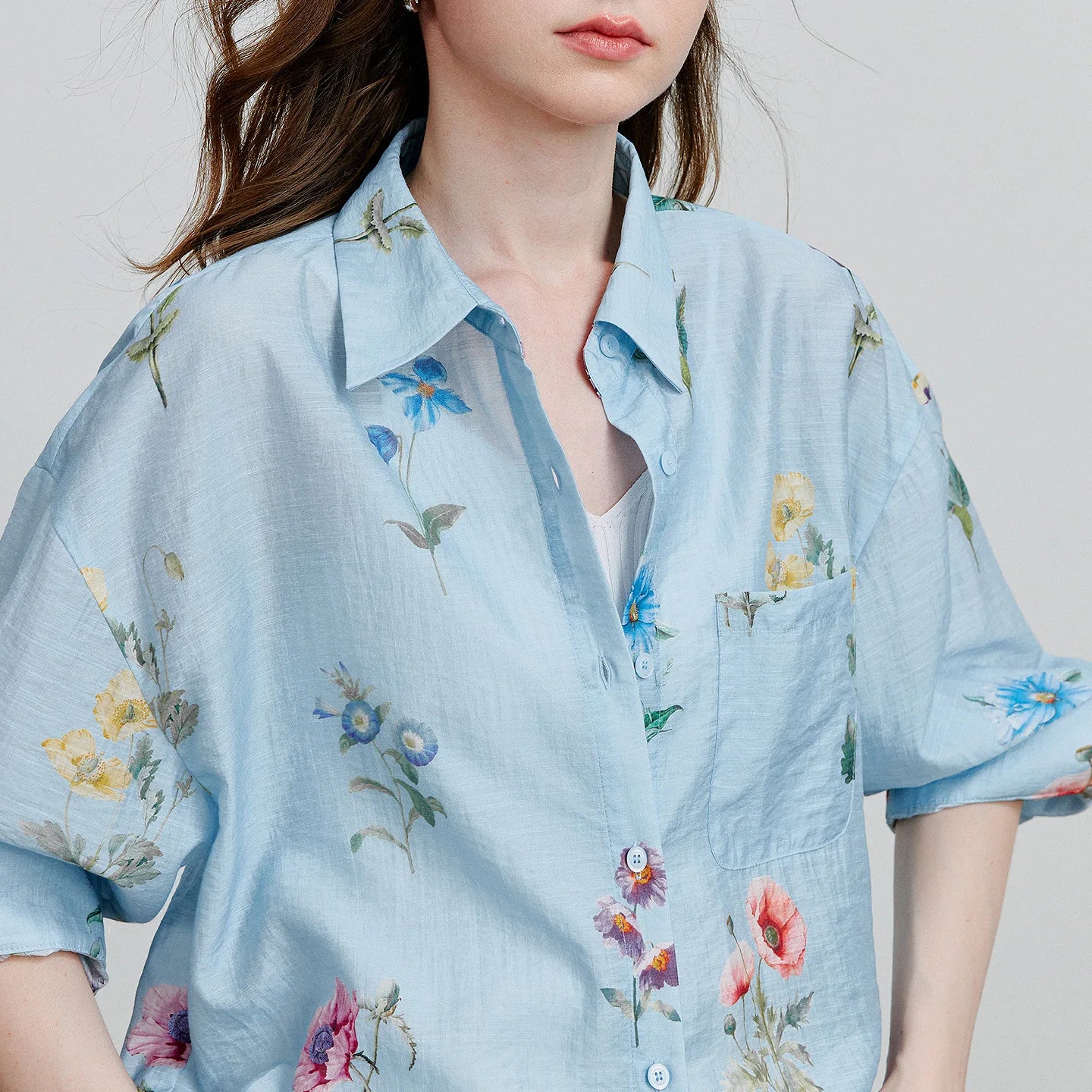 TOYOUTH Women Shirts 2026 Summer New Linen Lyocell Print Fresh Mid Length Floral Blouse Tops
