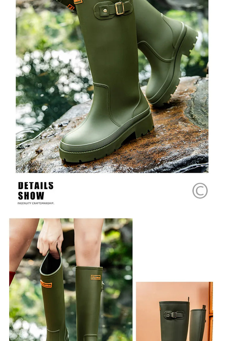 2026 Fashion Ladies High Top Waterproof Rain Boots Non-slip Wear-resistant Rubber Boots Outdoor Long Tube Rain Shoes For Women