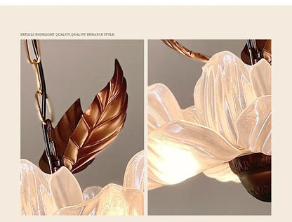  Flower Petal Pendant Light Medieval Style Chandelier Retro Tricolor Lights Interior Restaurant Living Room Bedroom Lighting