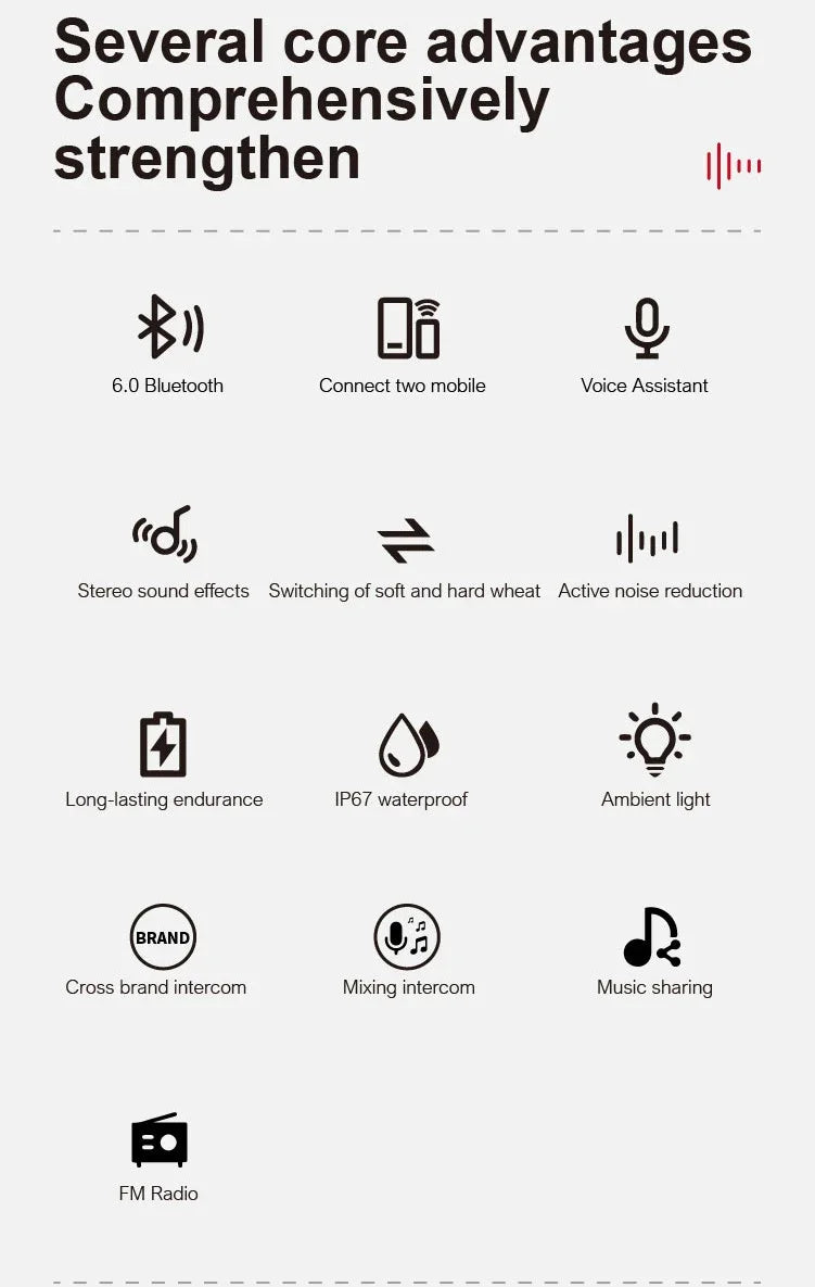 X3 Pro Motorcycle Helmet Bluetooth Headset 2-Riders Intercom 1000M BT6.0 IPX6 Waterproof Voice Assistant NoiseReduction FM Radio