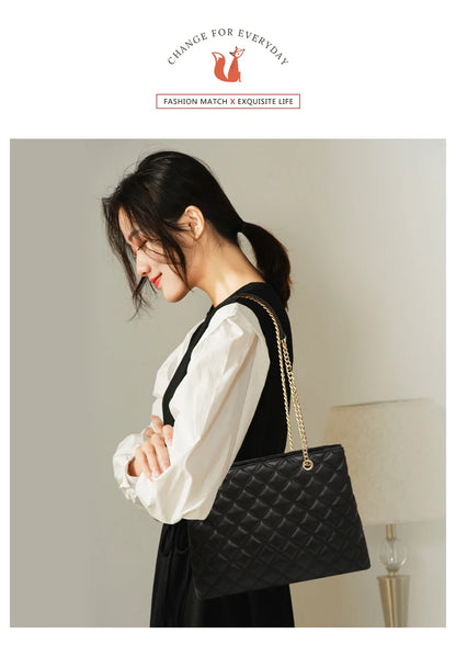 FOXER Women Fashion Quilted Shoulder Bag Female Classic Underarm Bag Vintage Lady Simple Tote Bags Chrismas Gift