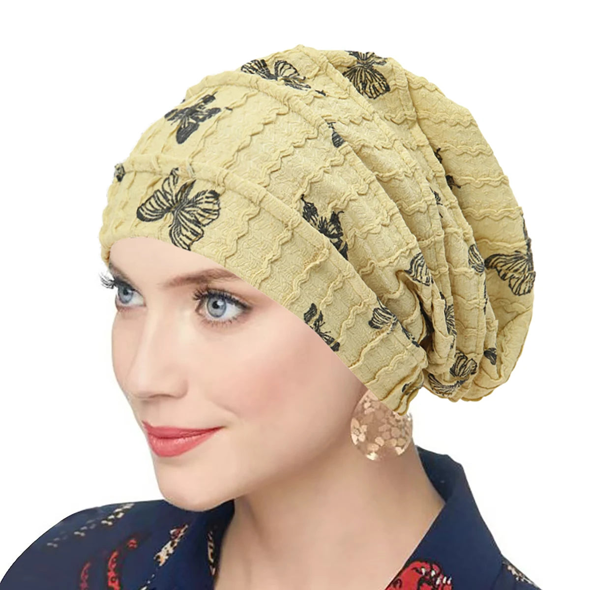 Butterfly Print Women Turban Indian Hat Muslim Hijab Bonnet Hair Loss Headscarf Chemo Cap Headwear Bandanas Turbante Mujer