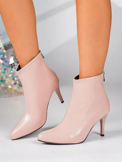 New Winter Soft PU Leather Women Ankle Boots Pointy Toe Side Zipper High Heels Stiletto Shoes Black Sexy Ladies Work Boots Party