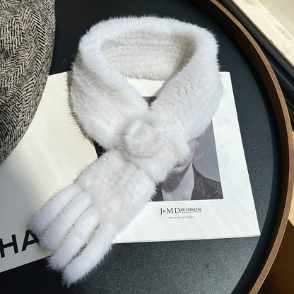 Real Mink Fur Warm Scarf For Women Cross Double-sided Style Knitted Design New Fashion Elegant Mink Fur Accessories Scarves