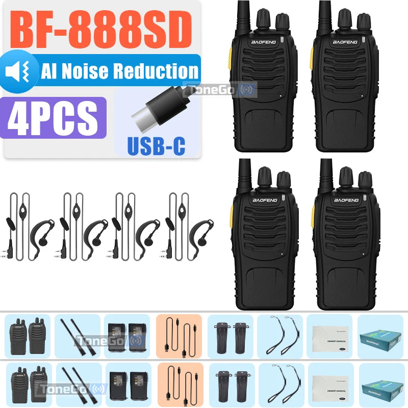 Baofeng BF-888SD Walkie Talkie AI Noise Reduction Updated BF-888S Encrypted Calls FM Wireless Frequency Copy Type-C UHF Radios