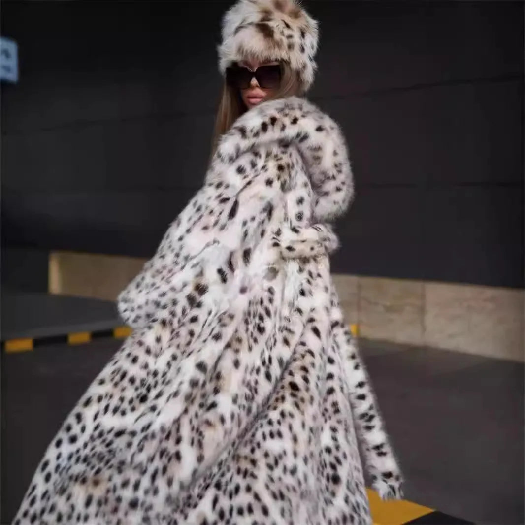 Trendy Multi-Color Leopard Print Hooded Faux Fur Coat for Winter Fashion
