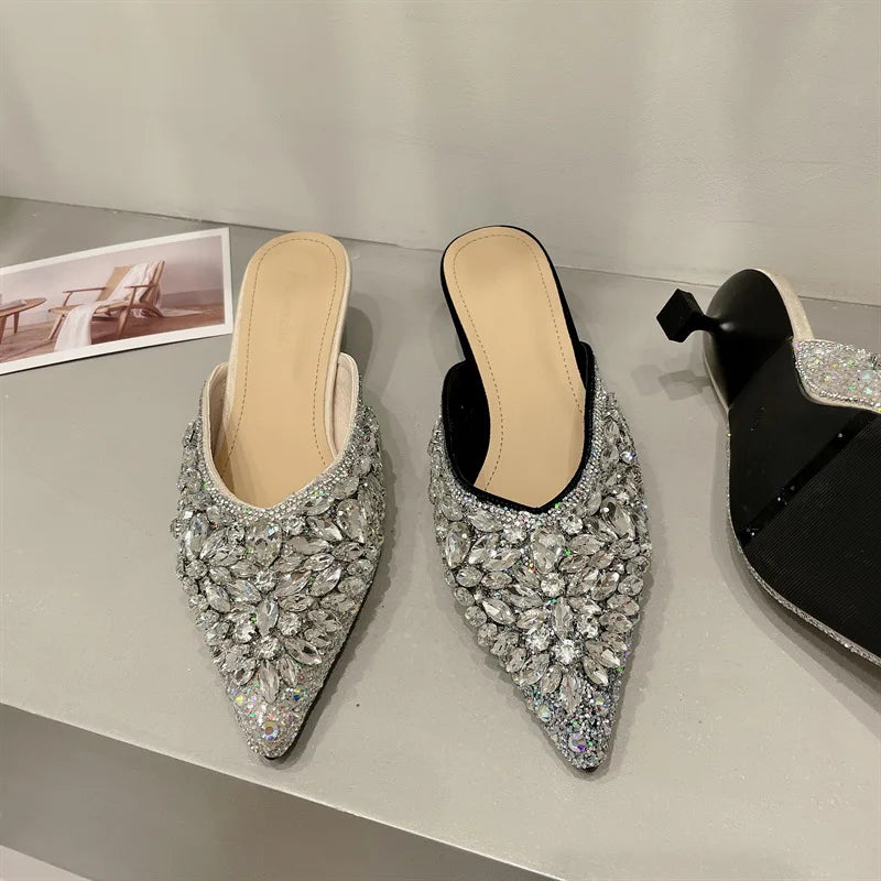 Summer New Women Shoe Luxury Rhinestone Mueller Slippers For Woman Elegant French Style Casual Shoe Designer Shoes