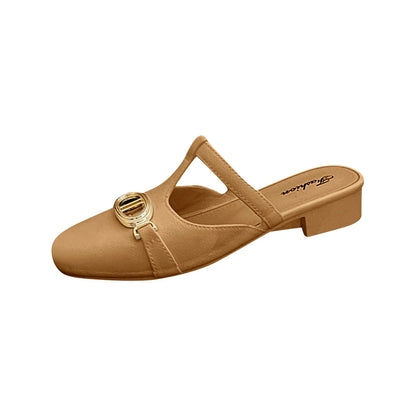 Fashion Summer Sandals Women Low Heel Retro Luxury Metal  Women's Shoes Wear-resistant Daily Walk Slippers
