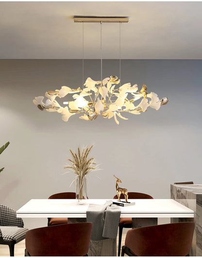 Modern Ceramics Chandeliers Home Ginkgo Biloba Decoration Villa Living Room Lighting Pendant Lamps Indoor Hanging Lights Fixture