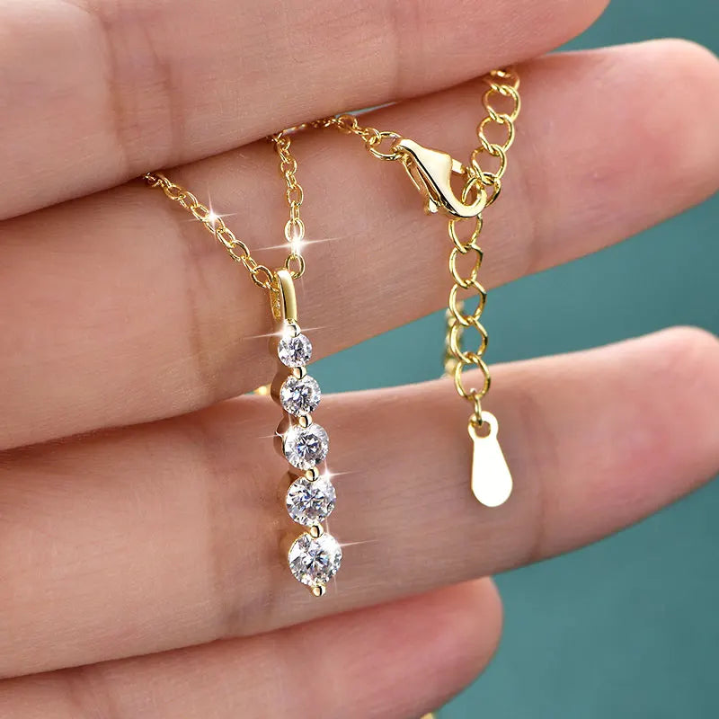 Rrjzz 5-Stone Moissanite Pendant Necklace D Color VVS1 Round Lab Diamond 14k Gold Silver Plated Necklace Jewelry Gifts with GRA