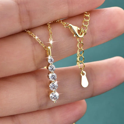 Rrjzz 5-Stone Moissanite Pendant Necklace D Color VVS1 Round Lab Diamond 14k Gold Silver Plated Necklace Jewelry Gifts with GRA