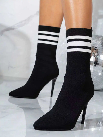 New Design Women Elastic Pointed-Toe Stiletto Heel Ankle Boots Sexy Lady High Heel Slim-Fit Stretch Socks Ankle Boots